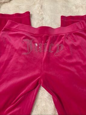 Juicy Couture Bright Pink Velour Track Pants with Rhinestone Juicy Logo